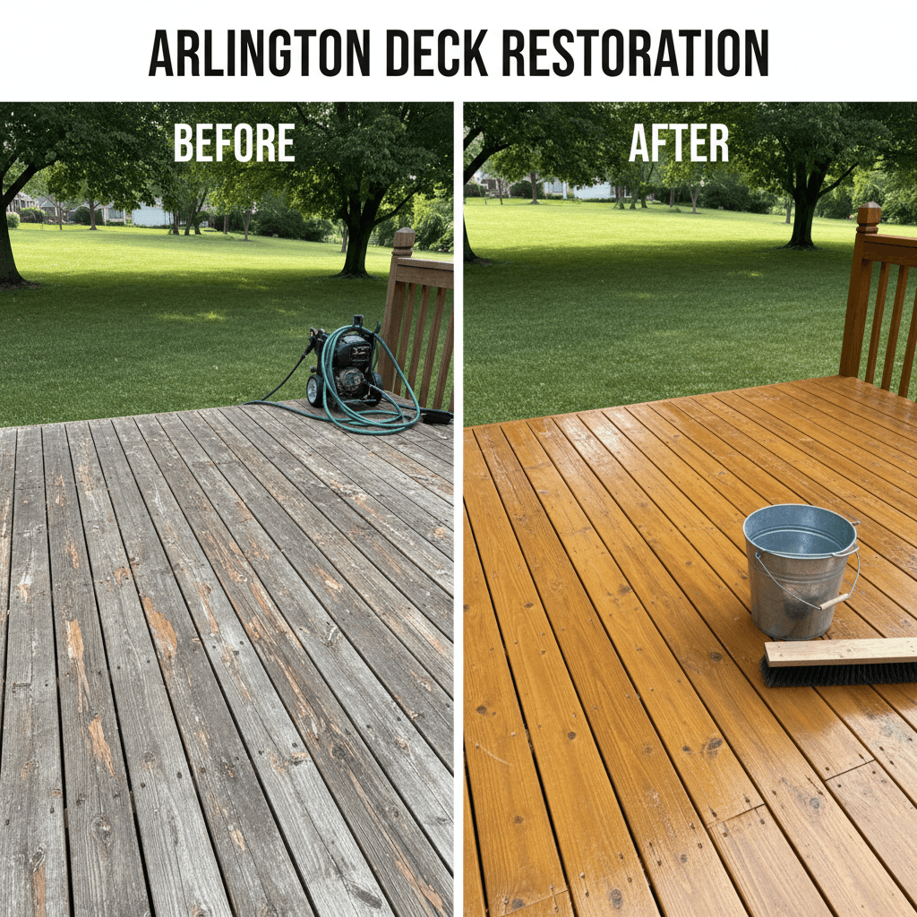 Deck restoration before and after in Arlington