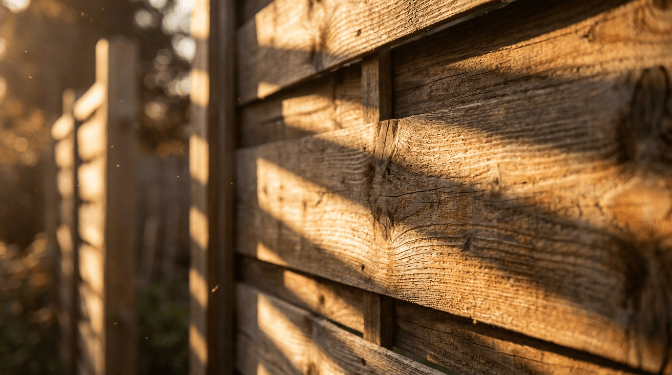 Half-painted fence showing the transformation