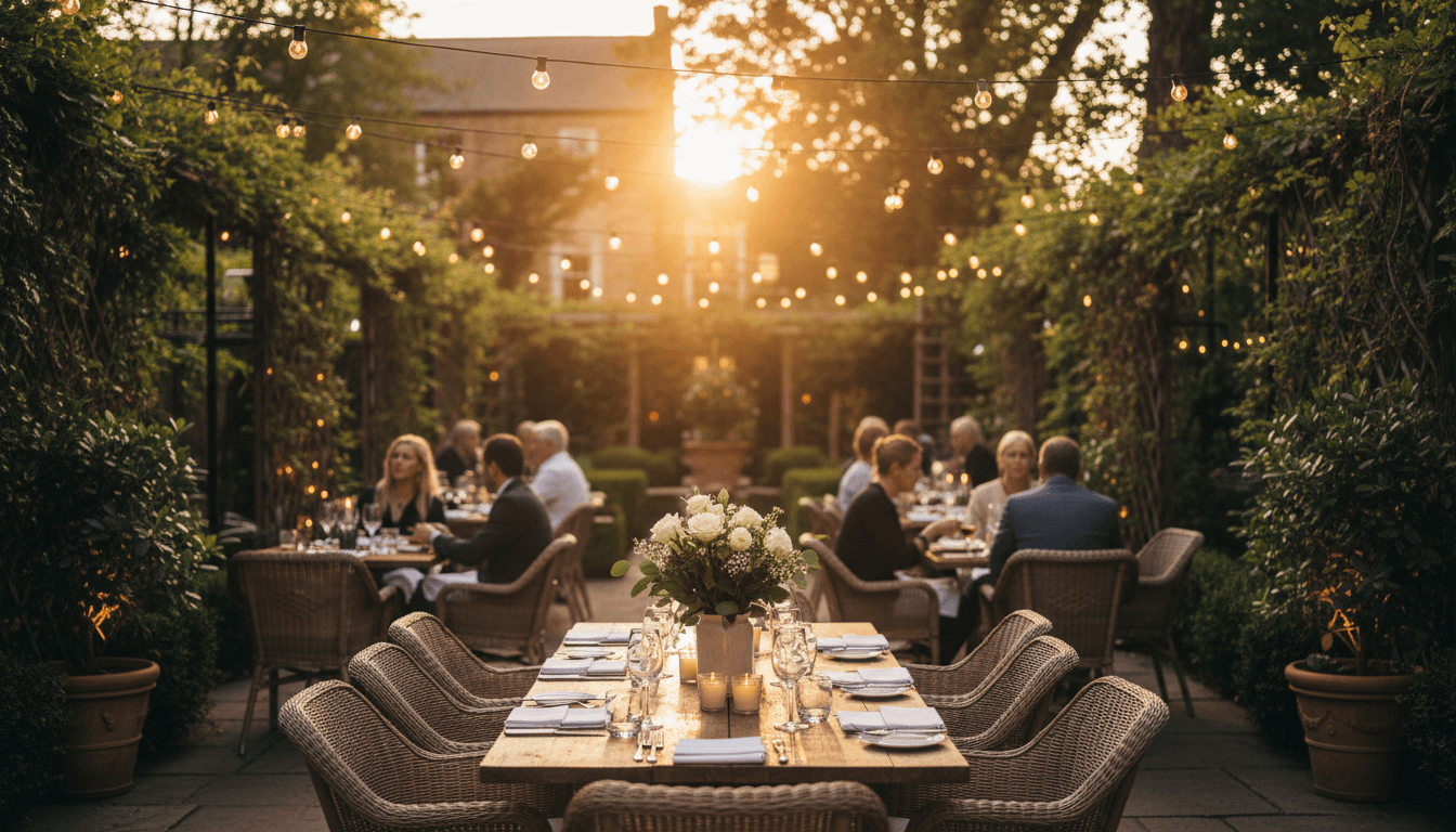Evening dinner setup on a restored deck