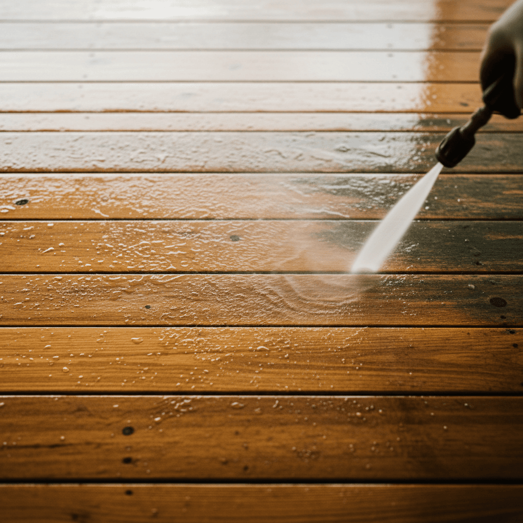 Restored wooden deck after staining