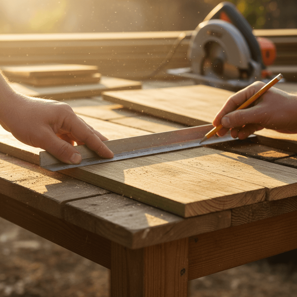 Hands installing a new railing on a deck